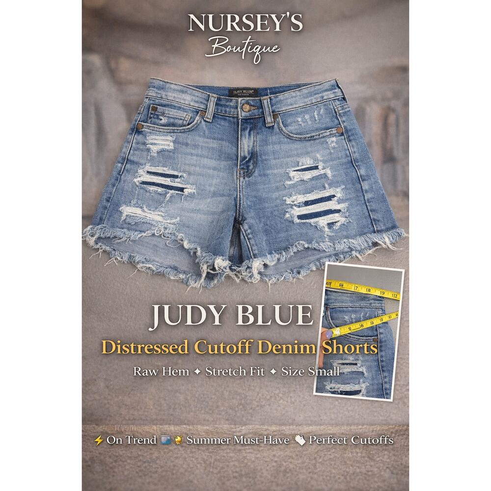 Judy Blue Distressed Cutoff Denim Shorts Raw Hem Stretch Size Small